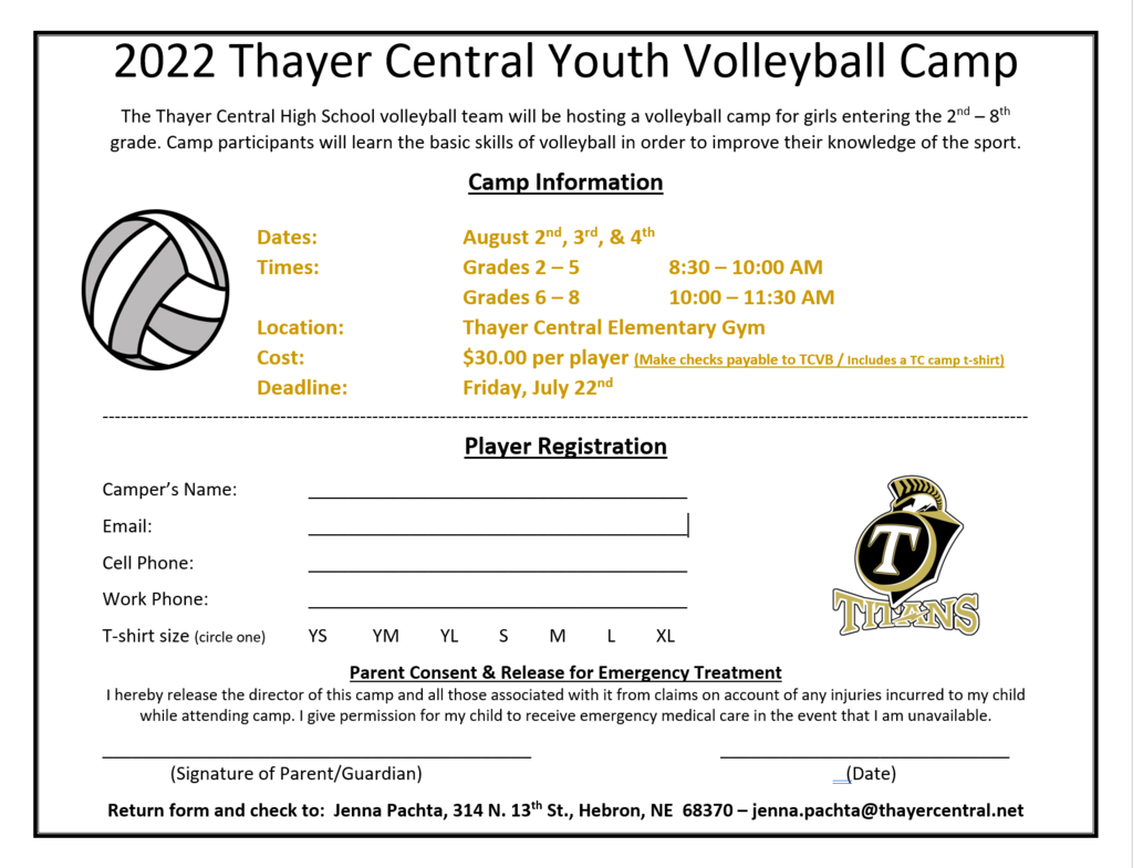 Volleyball Camp Form 2022